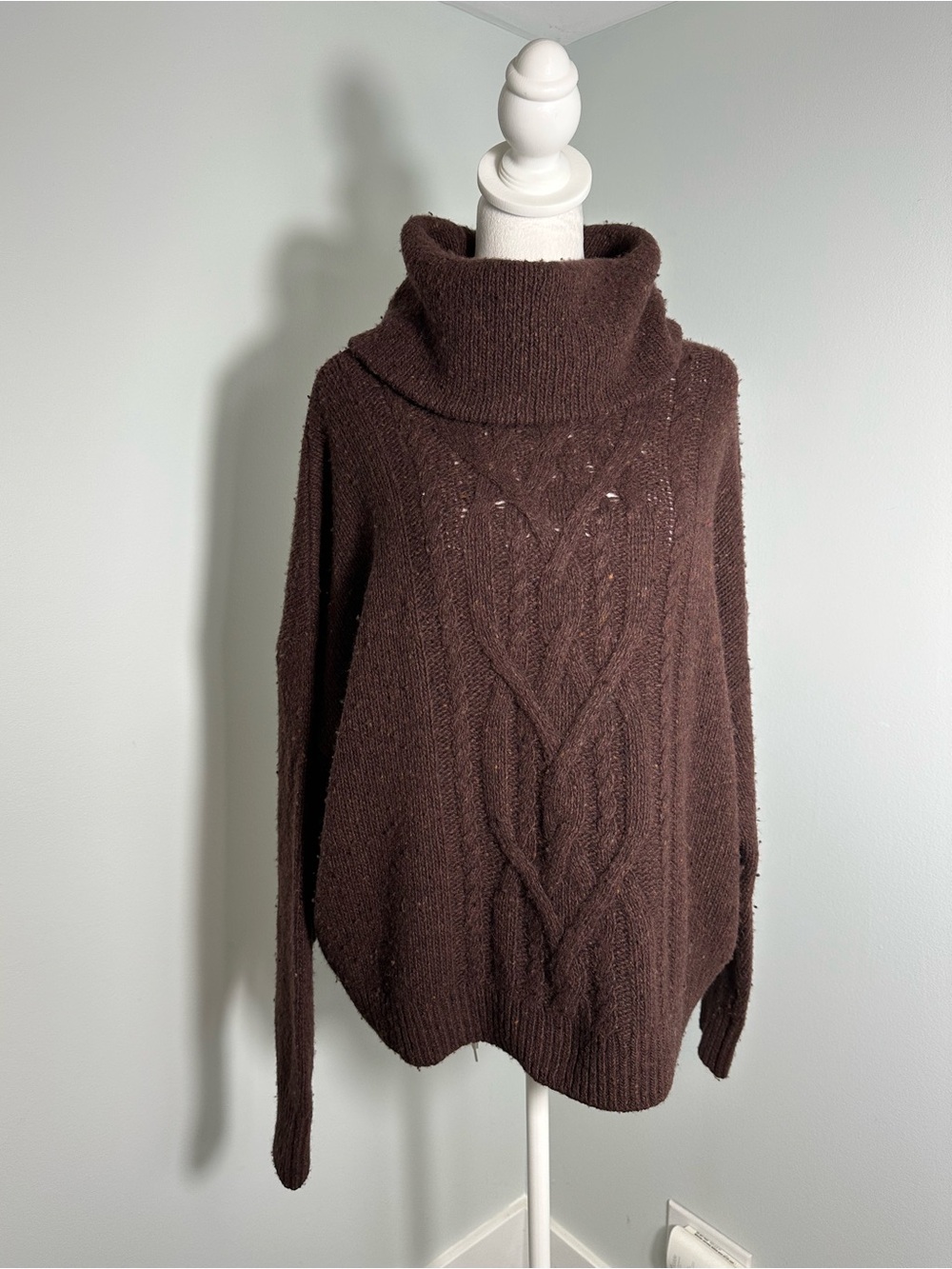 RALPH LAUREN | Brown Wool Blend Turtleneck Aran Knit Size Large - Picture 4 of 17